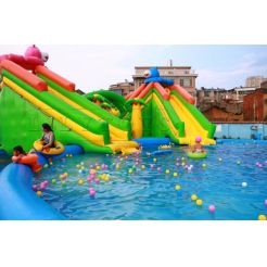 hippo inflatable water park with 2 pools for kids